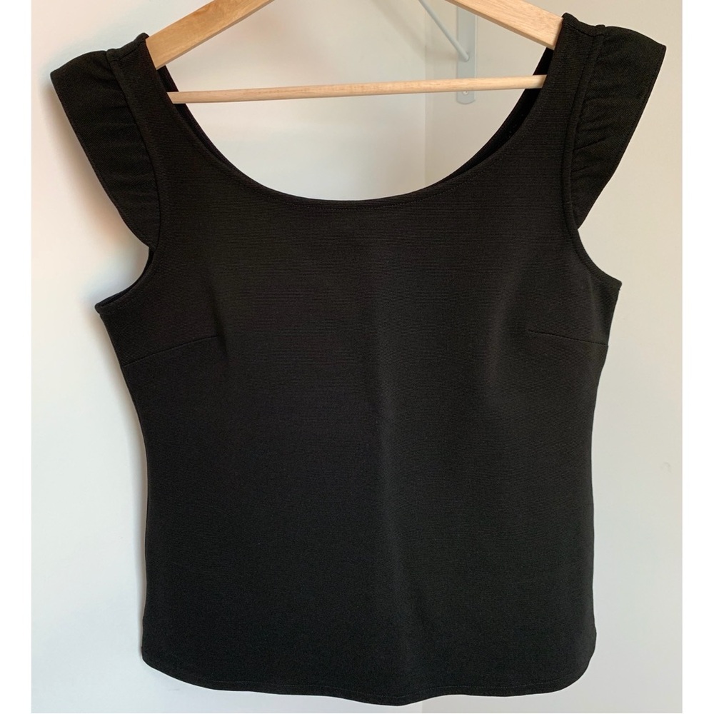 Ann Taylor • M • Flutter Ruffle Cap Sleeve Tank Top Solid Black